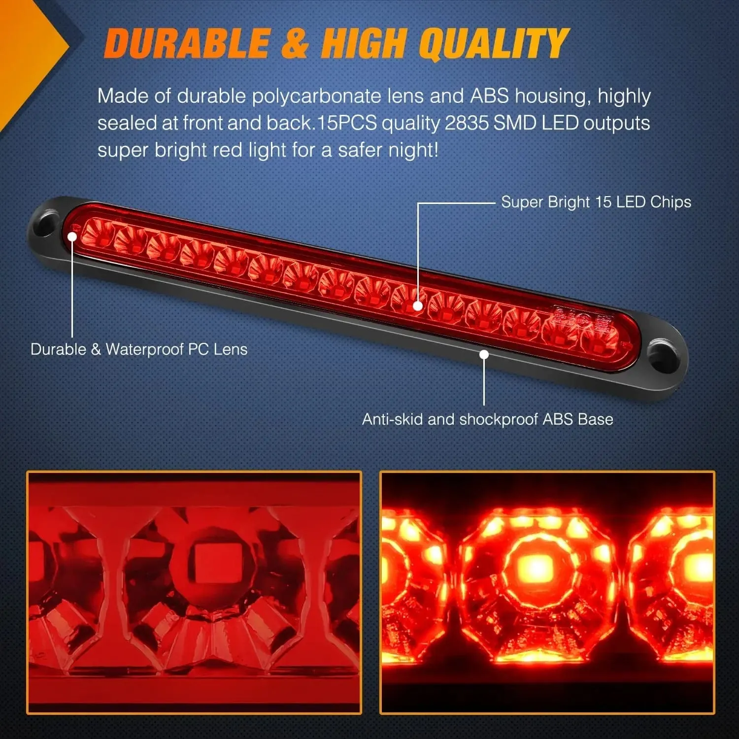 10 Inch 15 LEDs Red Trailer Light Bar (Pair)