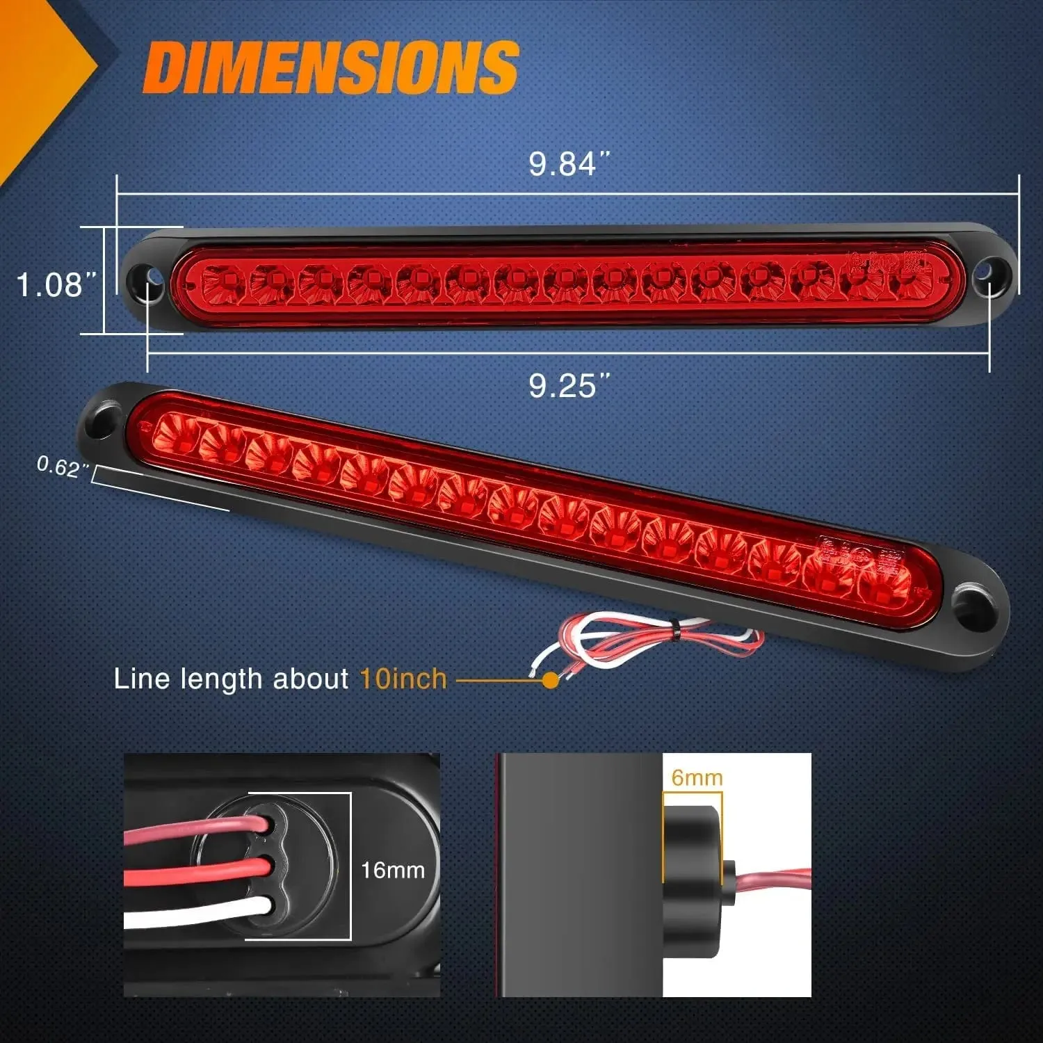 10 Inch 15 LEDs Red Trailer Light Bar (Pair)