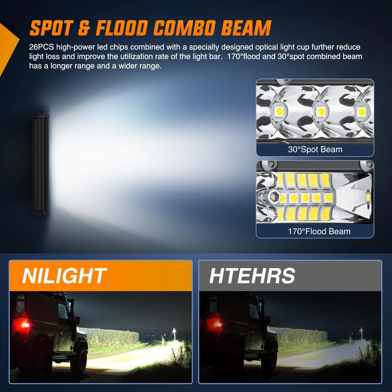 11 Inch 78W 26LED Single Row Ultra-Slim Spot Flood LED Light Bars
