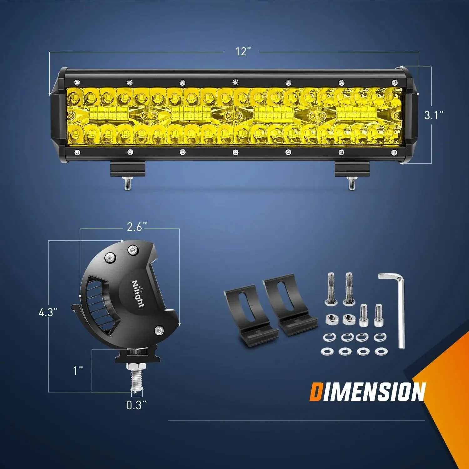 12 Inch 240W 30000LM Amber Triple Row Spot/Flood Led Light Bar
