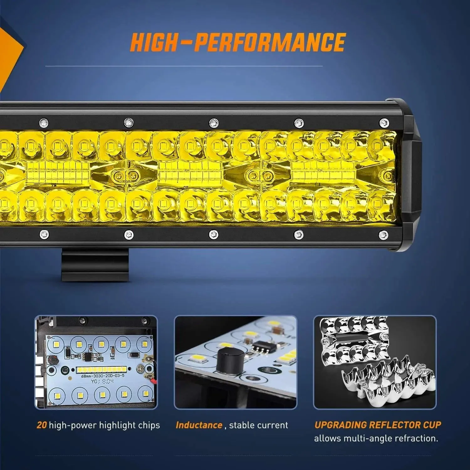 12 Inch 240W 30000LM Amber Triple Row Spot/Flood Led Light Bar