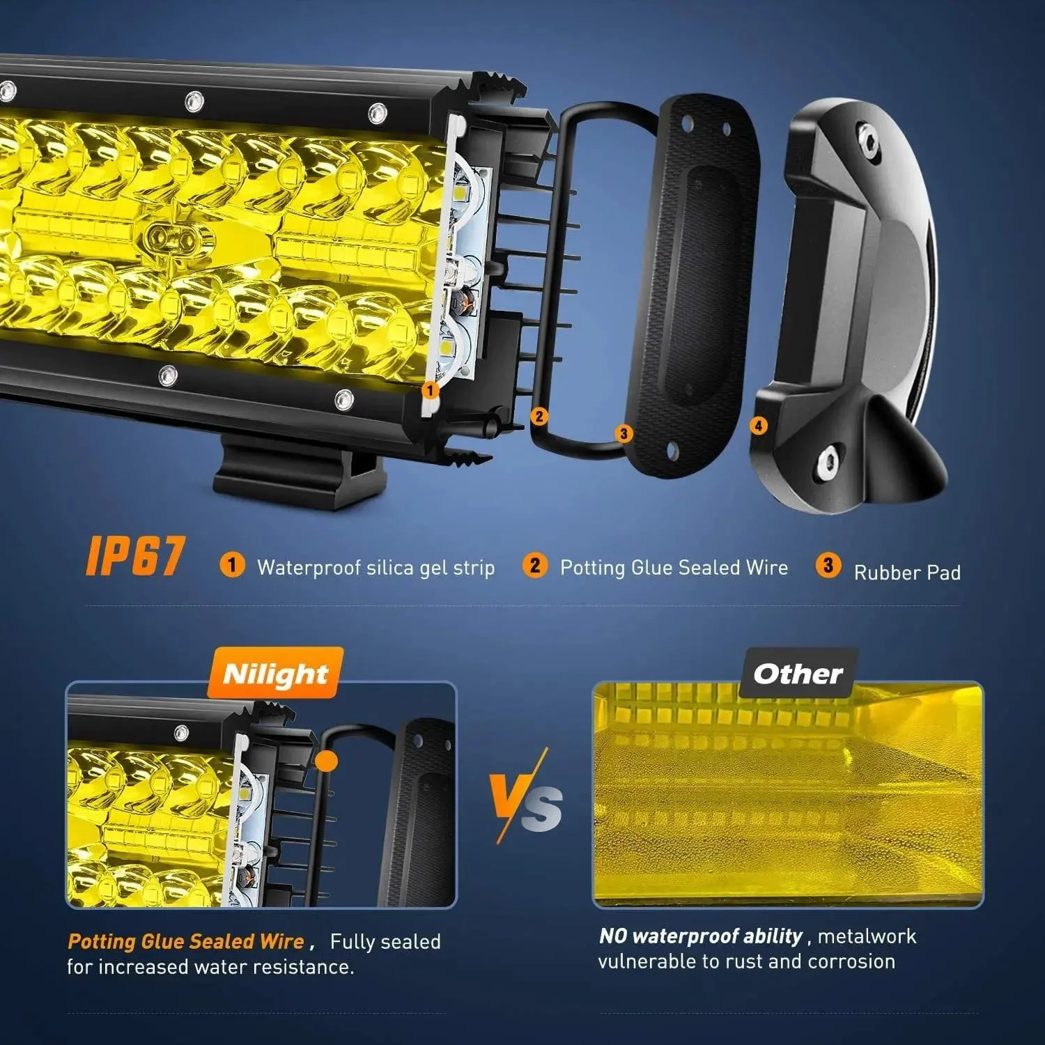 12 Inch 240W 30000LM Amber Triple Row Spot/Flood Led Light Bar