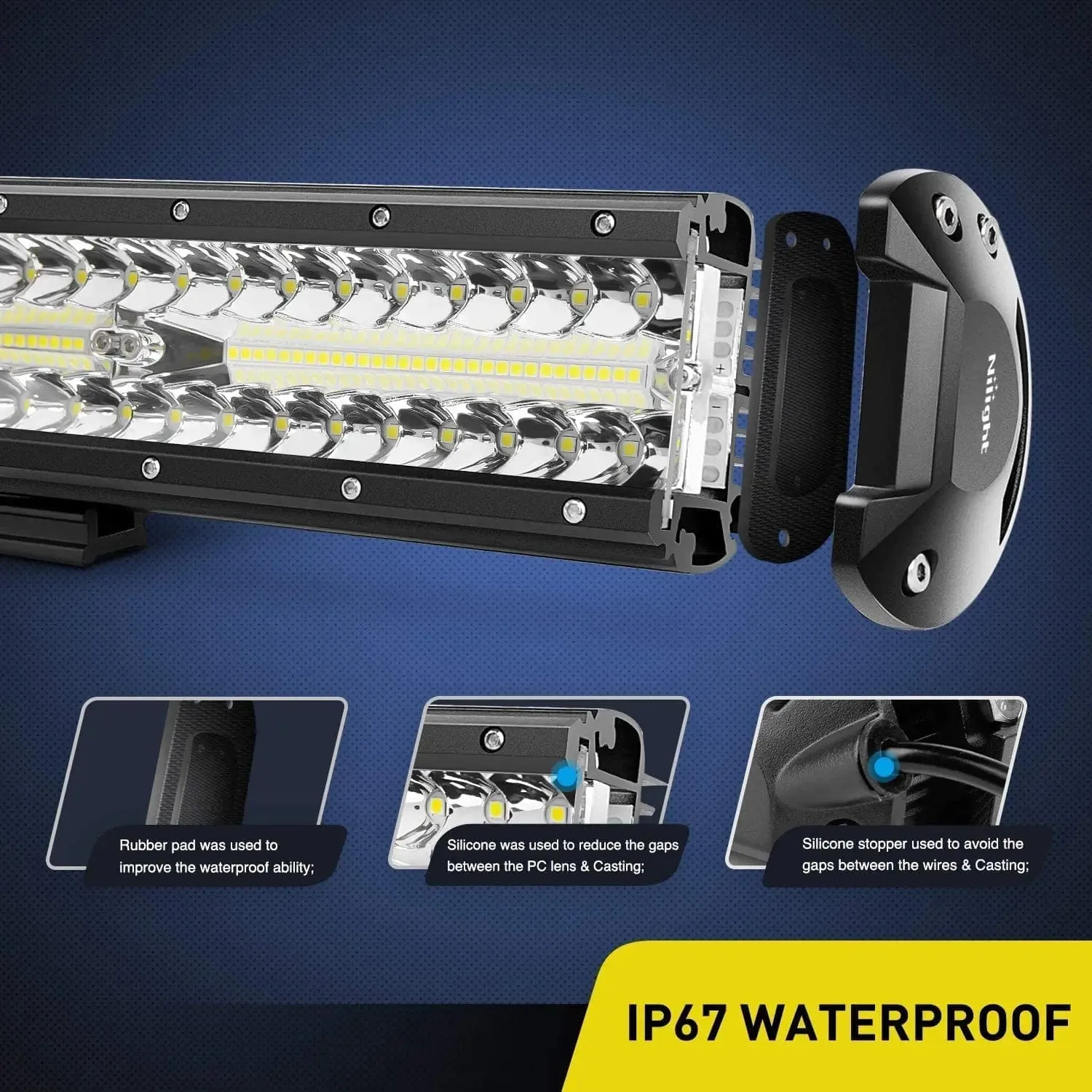 12 Inch 300W 30000LM Triple Row Flood/Spot LED Light Bar Kit | 12FT Wire