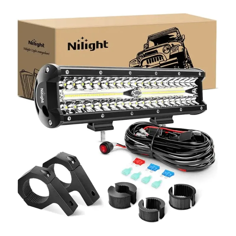 12 Inch 300W 30000LM Triple Row Flood/Spot LED Light Bar Kit | 12FT Wire