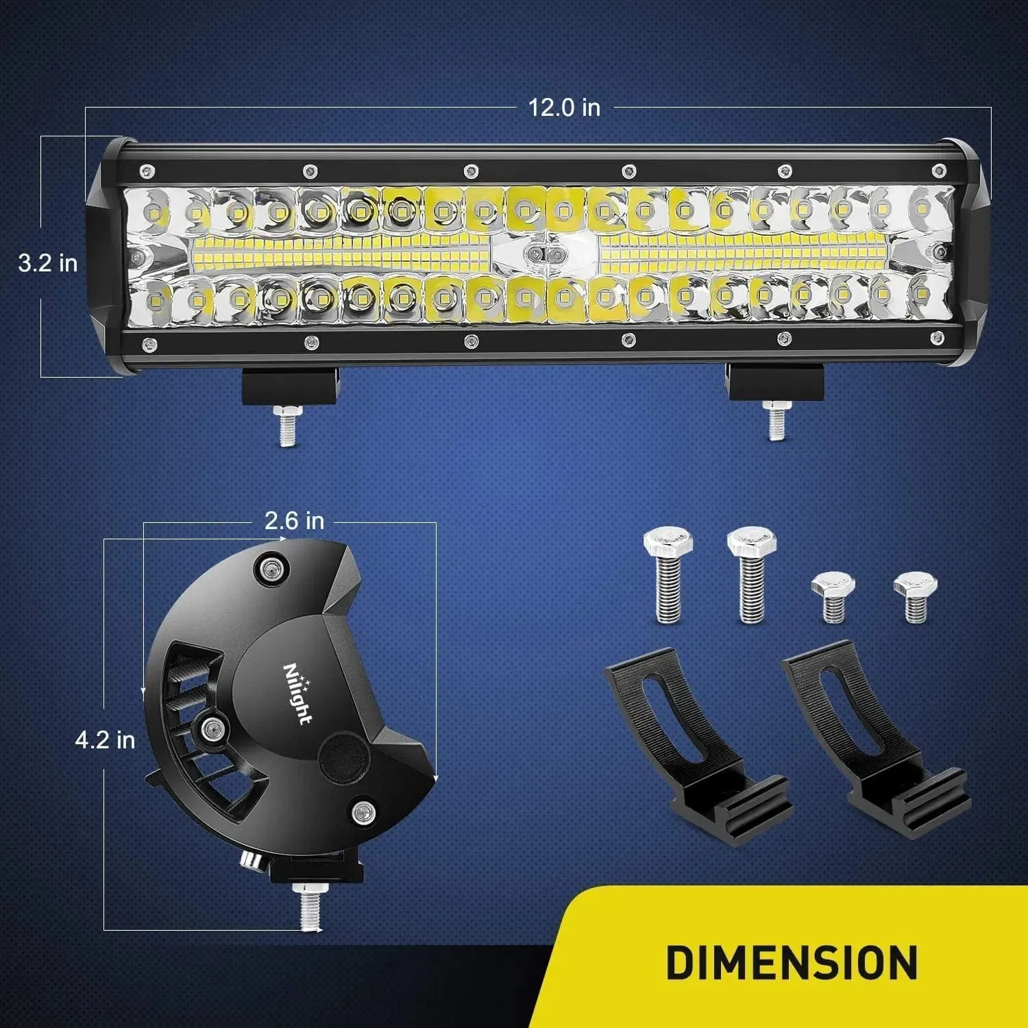 12 Inch 300W 30000LM Triple Row Flood/Spot LED Light Bar Kit | 12FT Wire