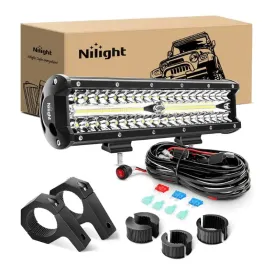 12 Inch 300W 30000LM Triple Row Flood/Spot LED Light Bar Kit | 12FT Wire