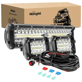 12 Inch 300W Triple Row Spot/Flood Led Light Bar Kit | 4 Inch 60W Led Pods (Pair)