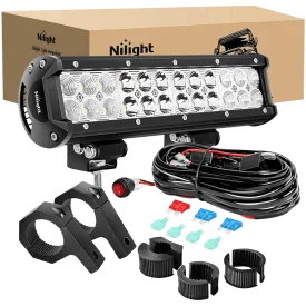 12 Inch 72W Double Row Spot Flood Led Light Bar | Horizontal Tube Clamp Mount | 12FT Wire 3Pin Switch