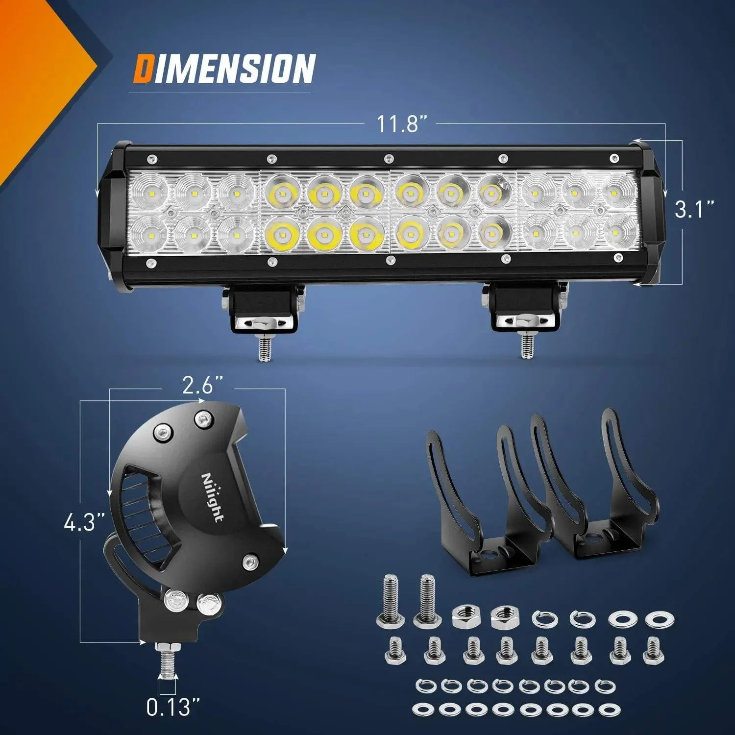 12 Inch 72W Double Row Spot Flood Led Light Bar | Horizontal Tube Clamp Mount | 12FT Wire 3Pin Switch