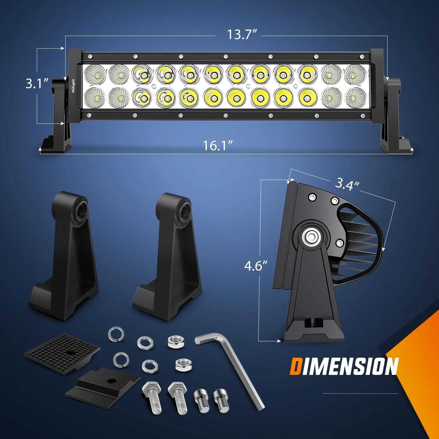 13.5 Inch 72W Double Row Spot Flood Led Light Bar | 16AWG Wire 5Pin Switch