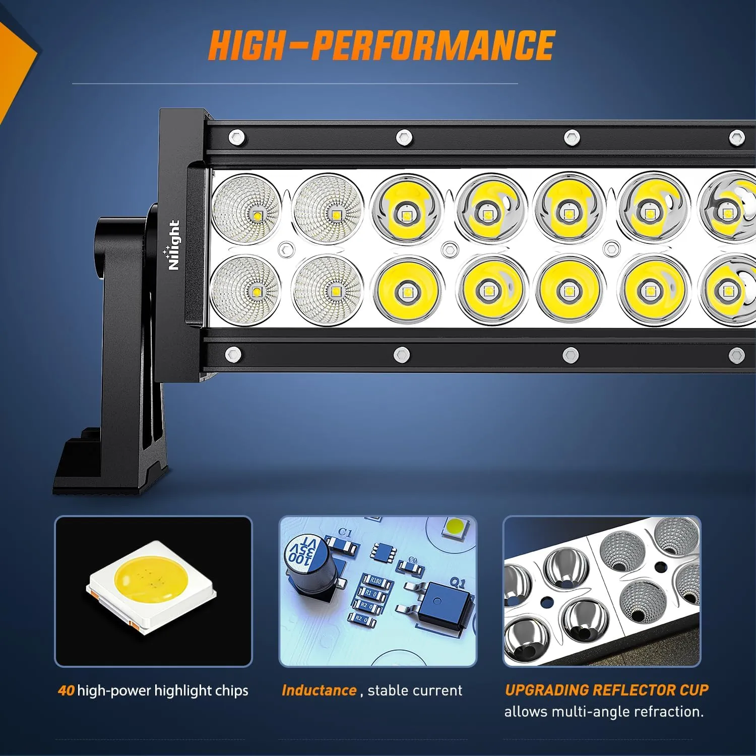 13.5 Inch 72W Double Row Spot Flood Led Light Bar | 16AWG Wire 5Pin Switch