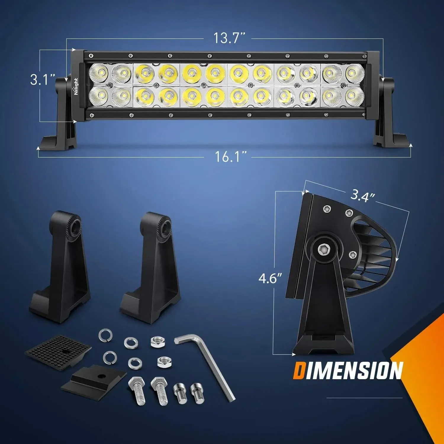 13.7 Inch 72W Double Row Spot Flood Led Light Bar