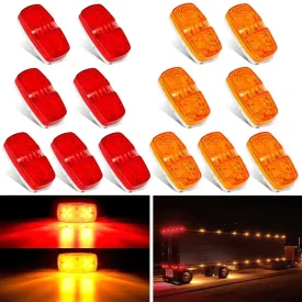 14PCS Red Amber 10LED Rectangular Clearance Double Bullseye Marker Light