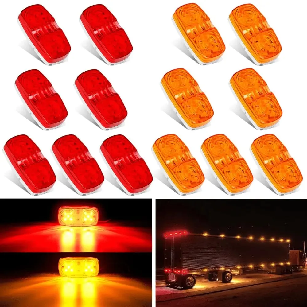 14PCS Red Amber 10LED Rectangular Clearance Double Bullseye Marker Light