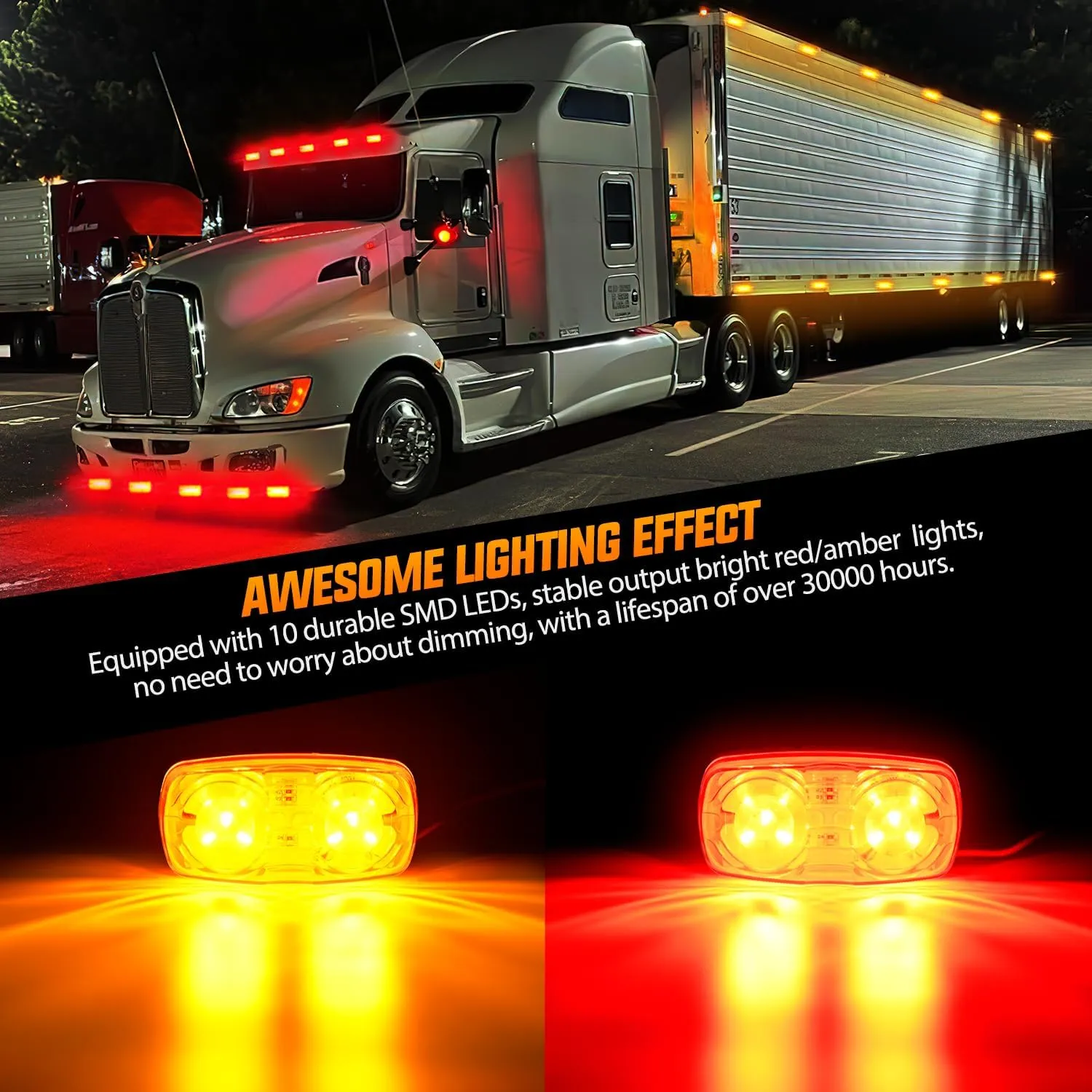14PCS Red Amber 10LED Rectangular Clearance Double Bullseye Marker Light