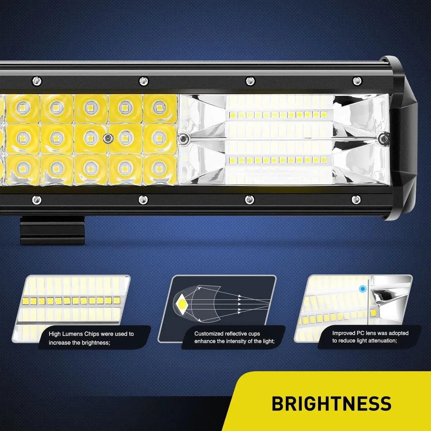 15 Inch 216W 21600LM Triple Row Spot Flood Led Light Bar