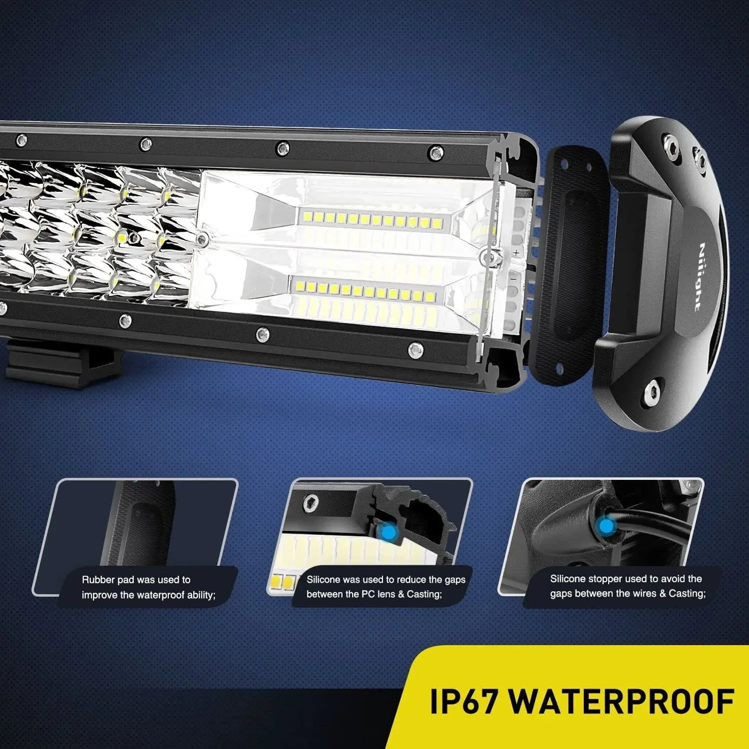 15 Inch 216W 21600LM Triple Row Spot Flood Led Light Bar