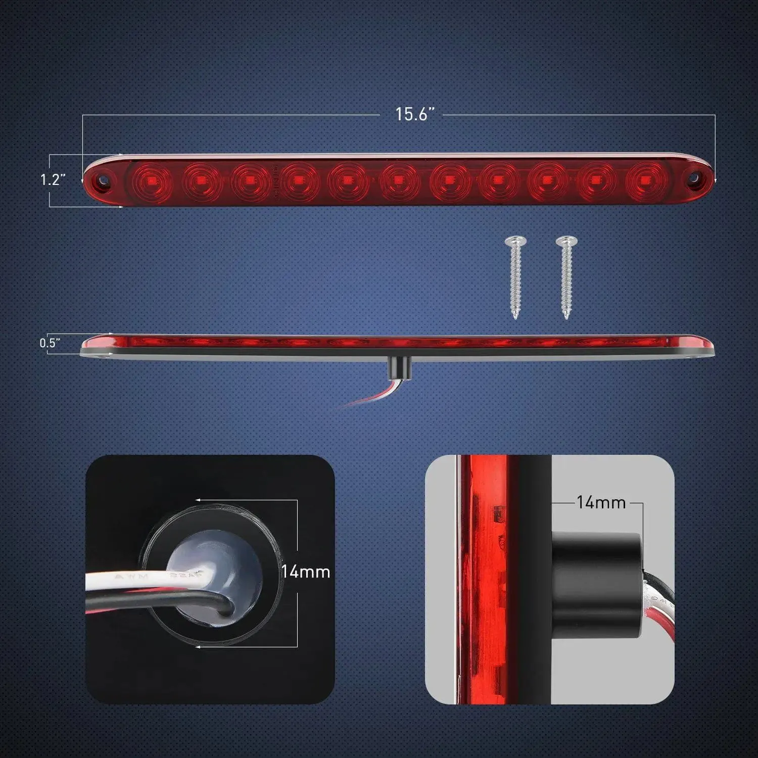 16 Inch 11 LEDs Red Trailer Light Bar (Pair)