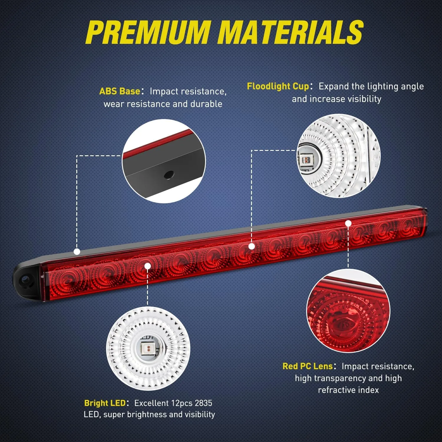 16 Inch 12 LEDs Red Trailer Light Bar