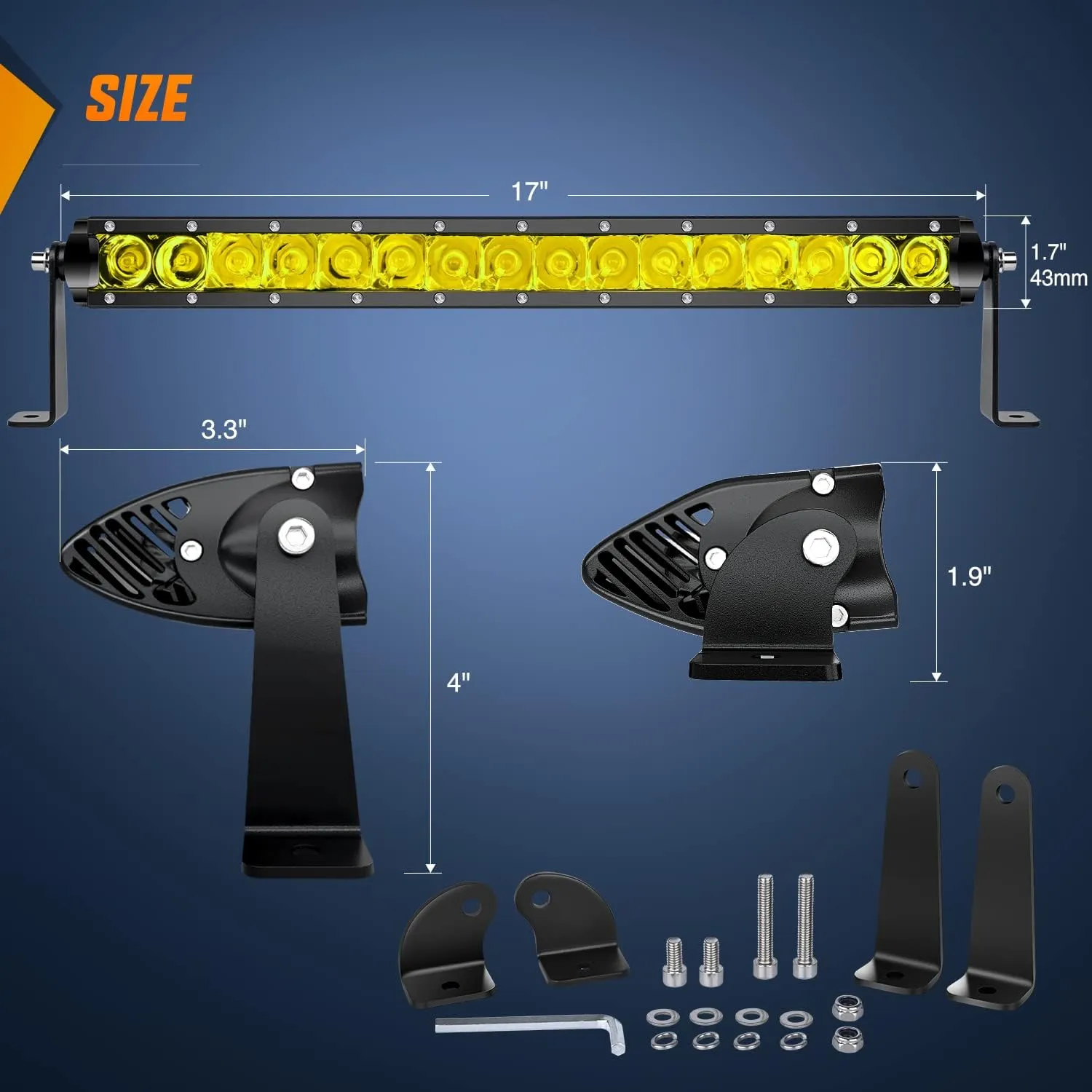 17 Inch 80W 8000LM Amber Slim Spot Flood Led Light Bar | 2 Style Mounts