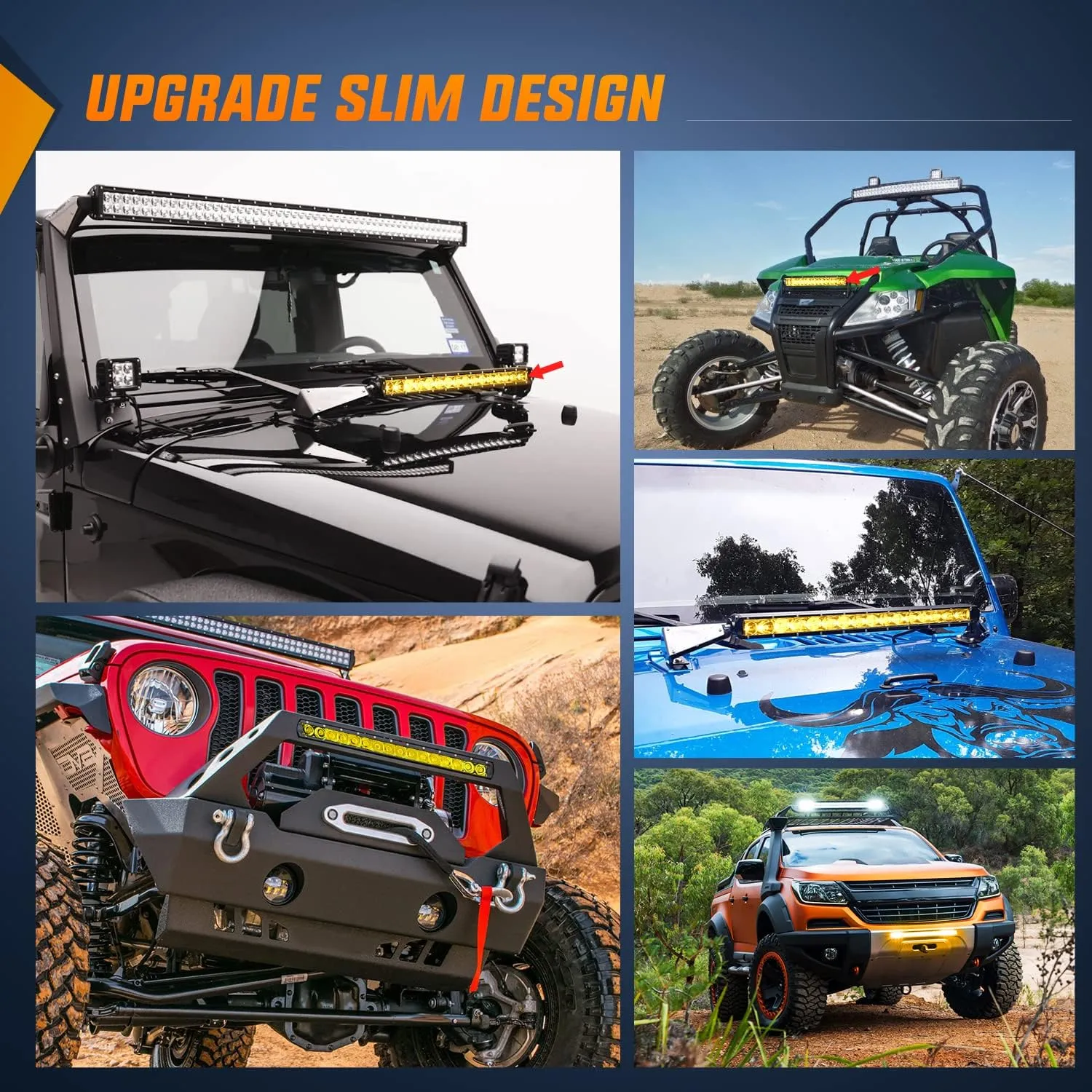 17 Inch 80W 8000LM Amber Slim Spot Flood Led Light Bar | 2 Style Mounts