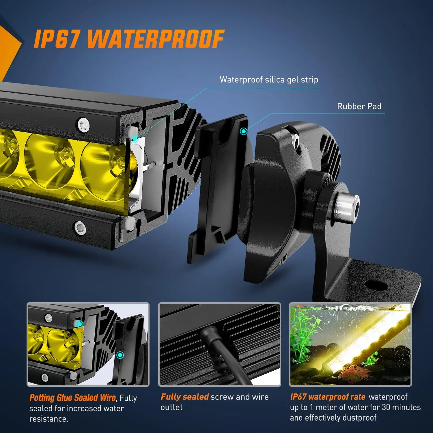 17 Inch 80W 8000LM Amber Slim Spot Flood Led Light Bar | 2 Style Mounts