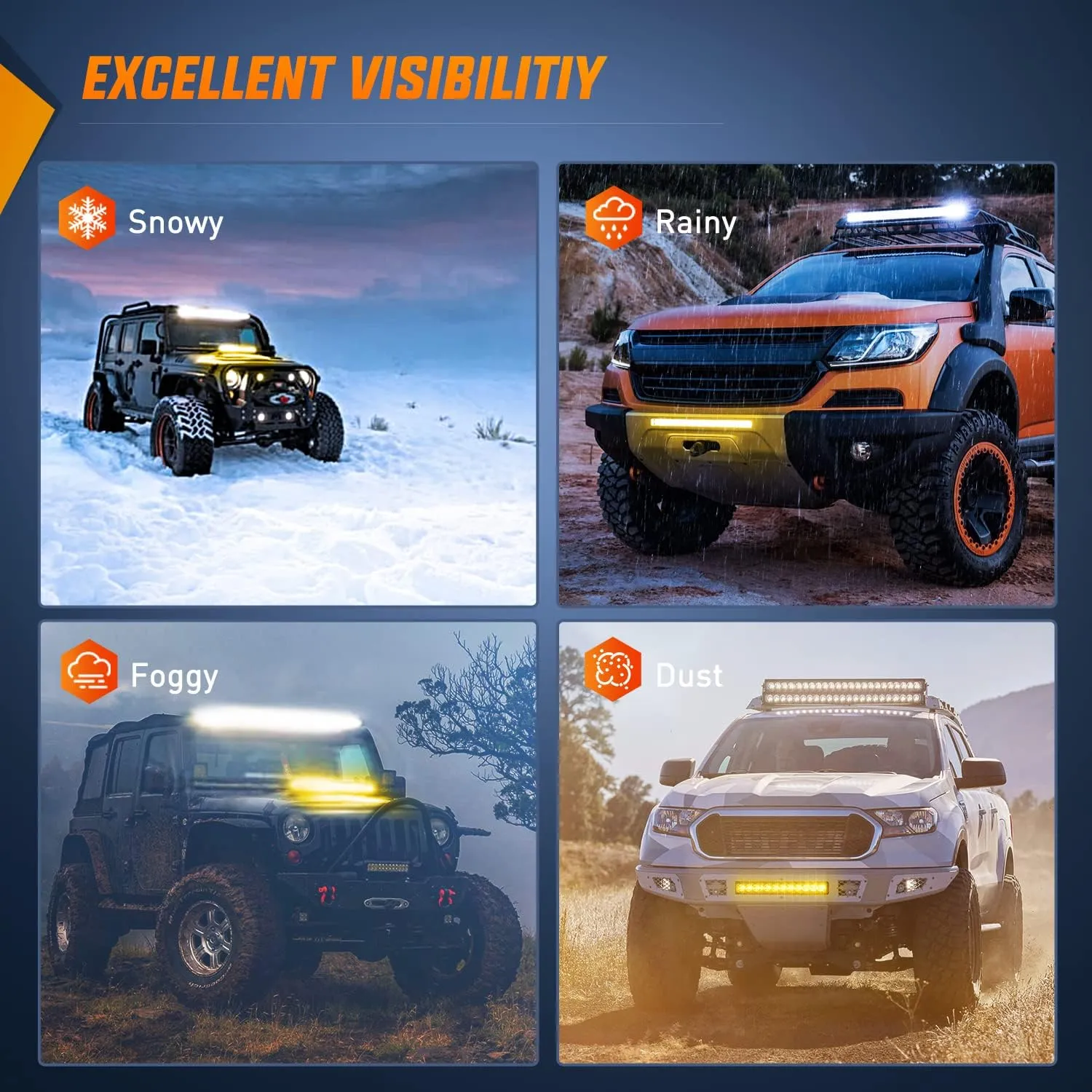 17 Inch 80W 8000LM Amber Slim Spot Flood Led Light Bar | 2 Style Mounts