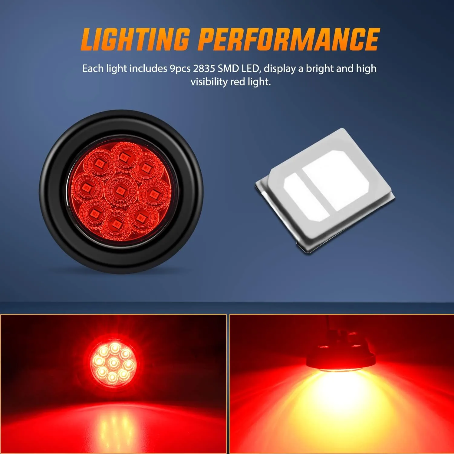 2 Inch Red 9 Leds Round Side Marker Light (Pair)