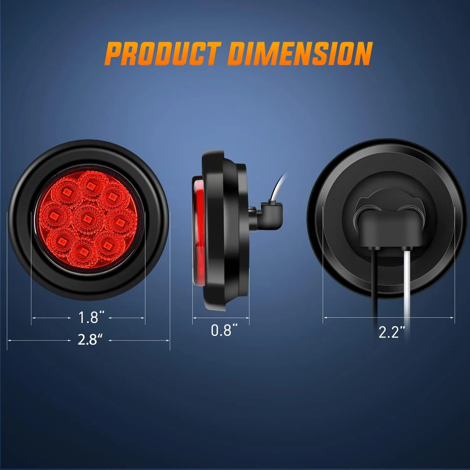 2 Inch Red 9 Leds Round Side Marker Light (Pair)