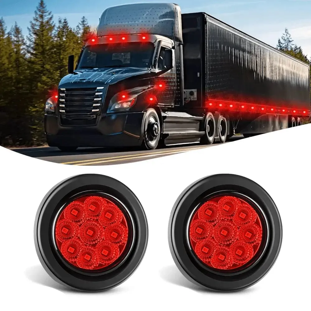 2 Inch Red 9 Leds Round Side Marker Light (Pair)