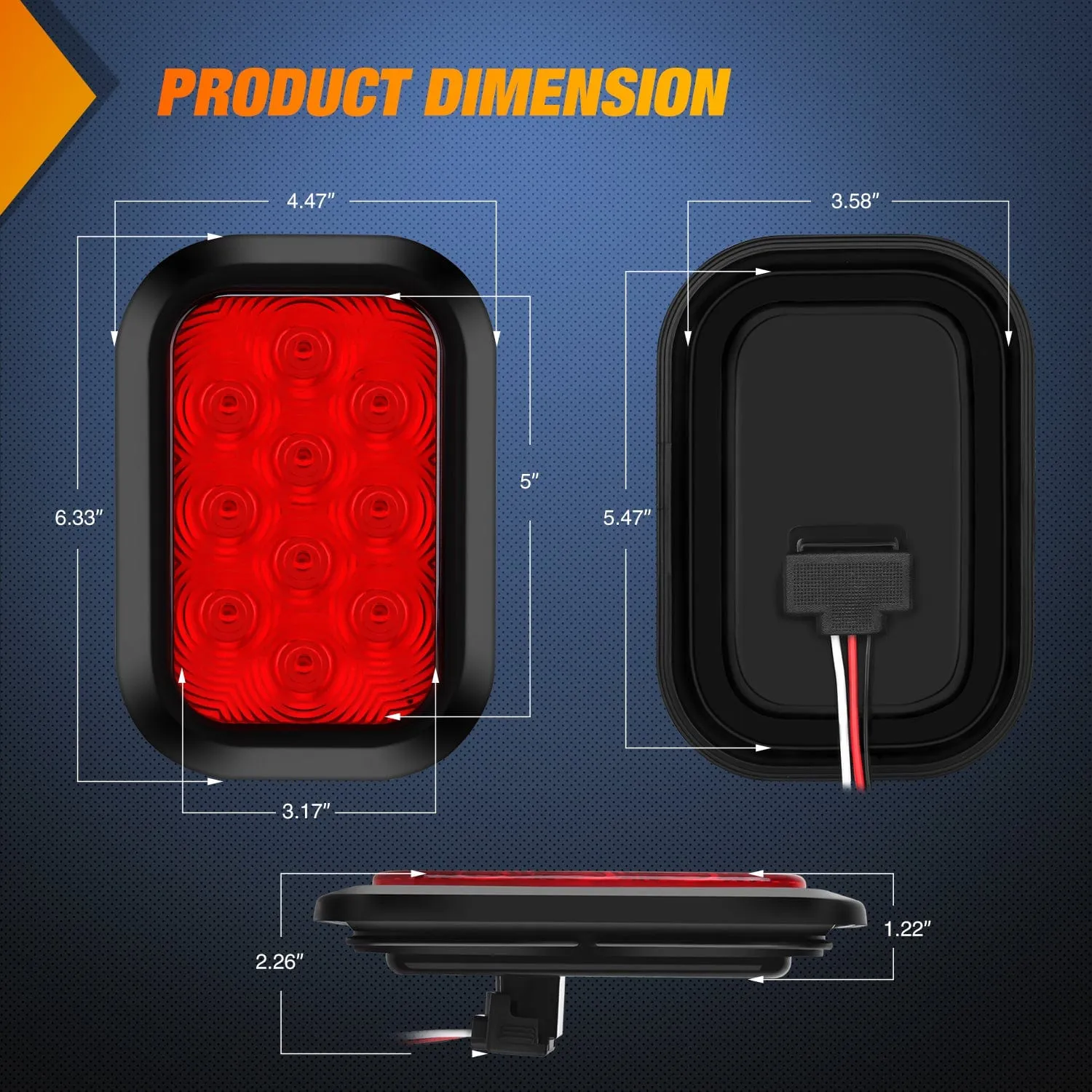 2 Pcs 5 X 3 Inch 10 Led Red Rectangular Trailer Tail Light