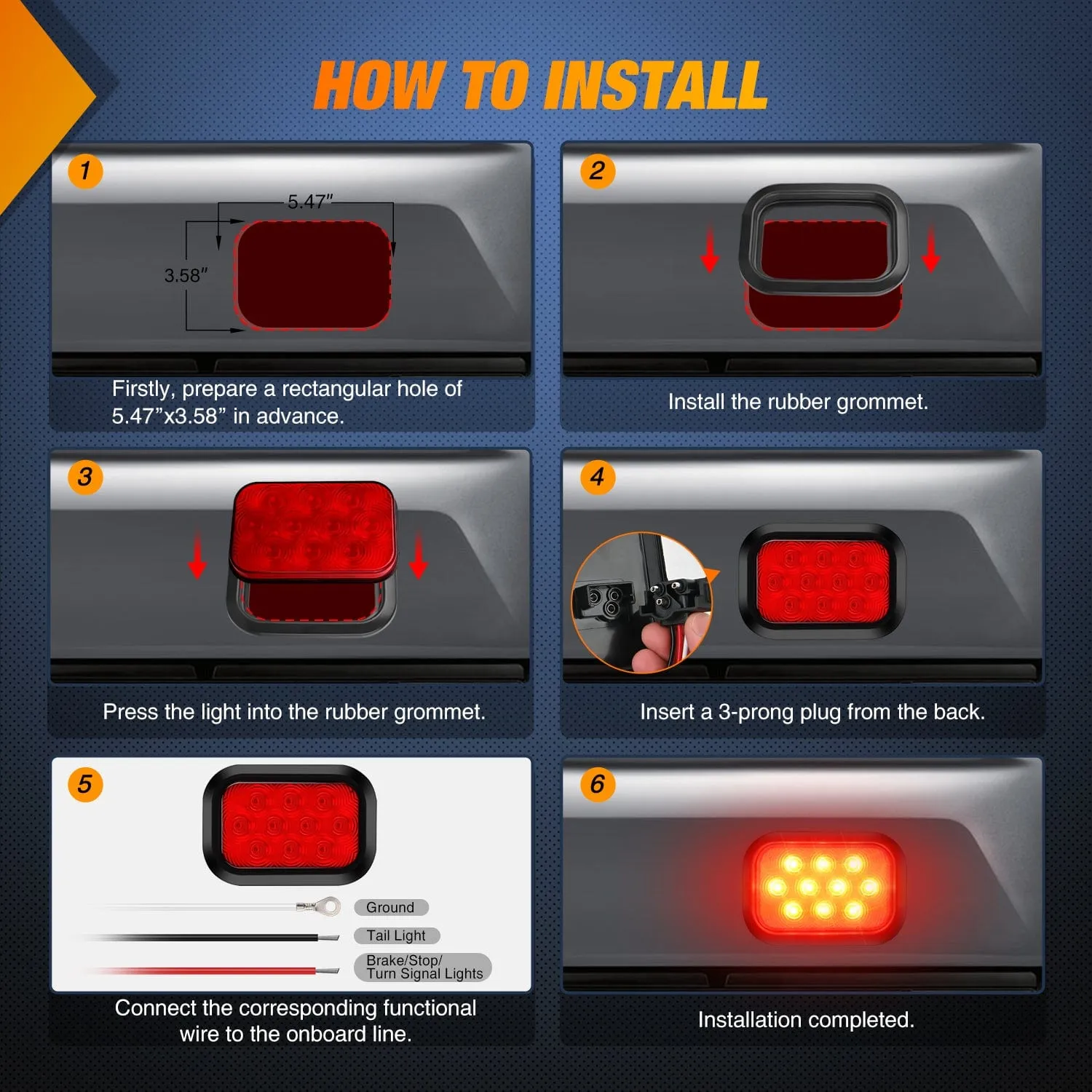 2 Pcs 5 X 3 Inch 10 Led Red Rectangular Trailer Tail Light
