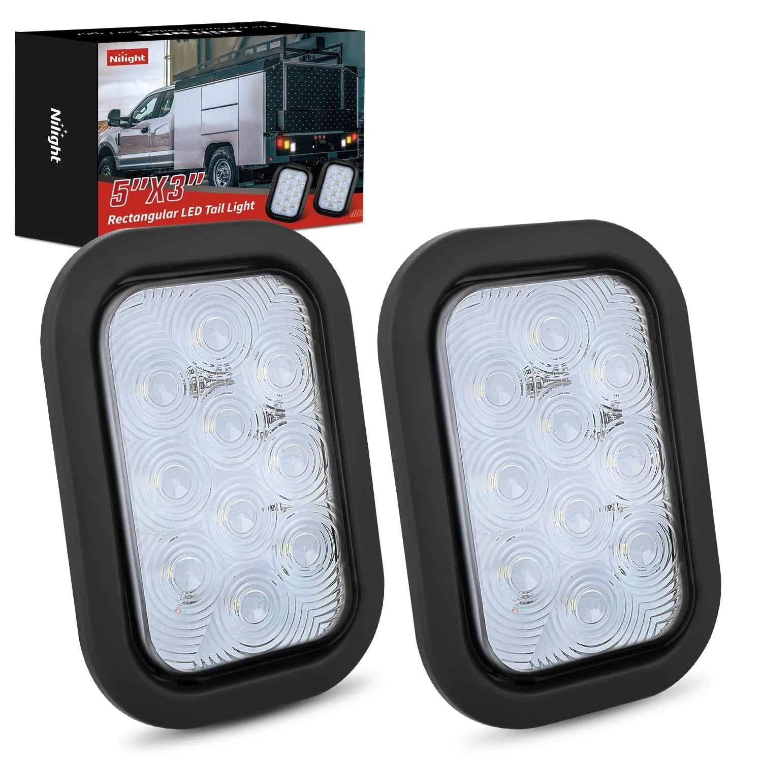 2 Pcs 5 X 3 Inch 10 Led White Rectangular Trailer Tail Light