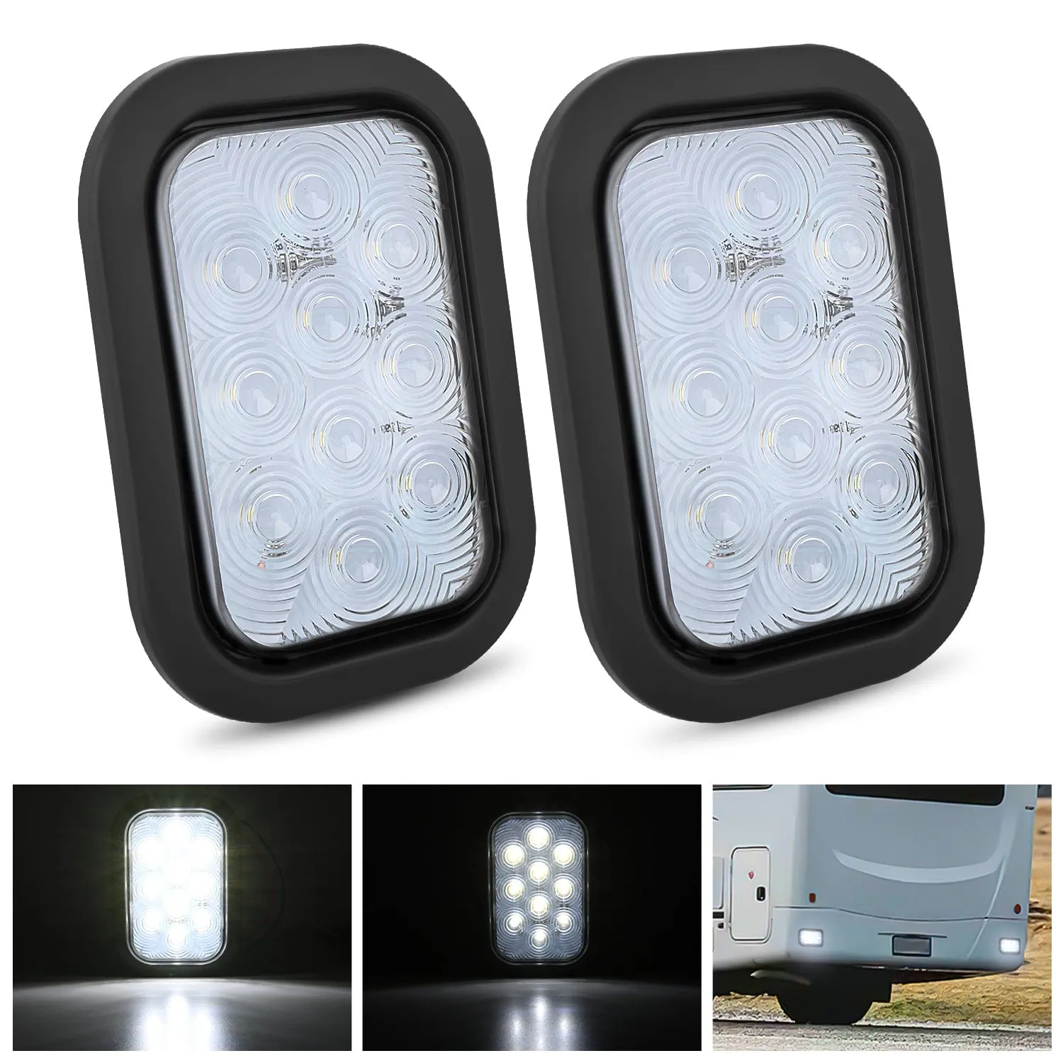 2 Pcs 5 X 3 Inch 10 Led White Rectangular Trailer Tail Light