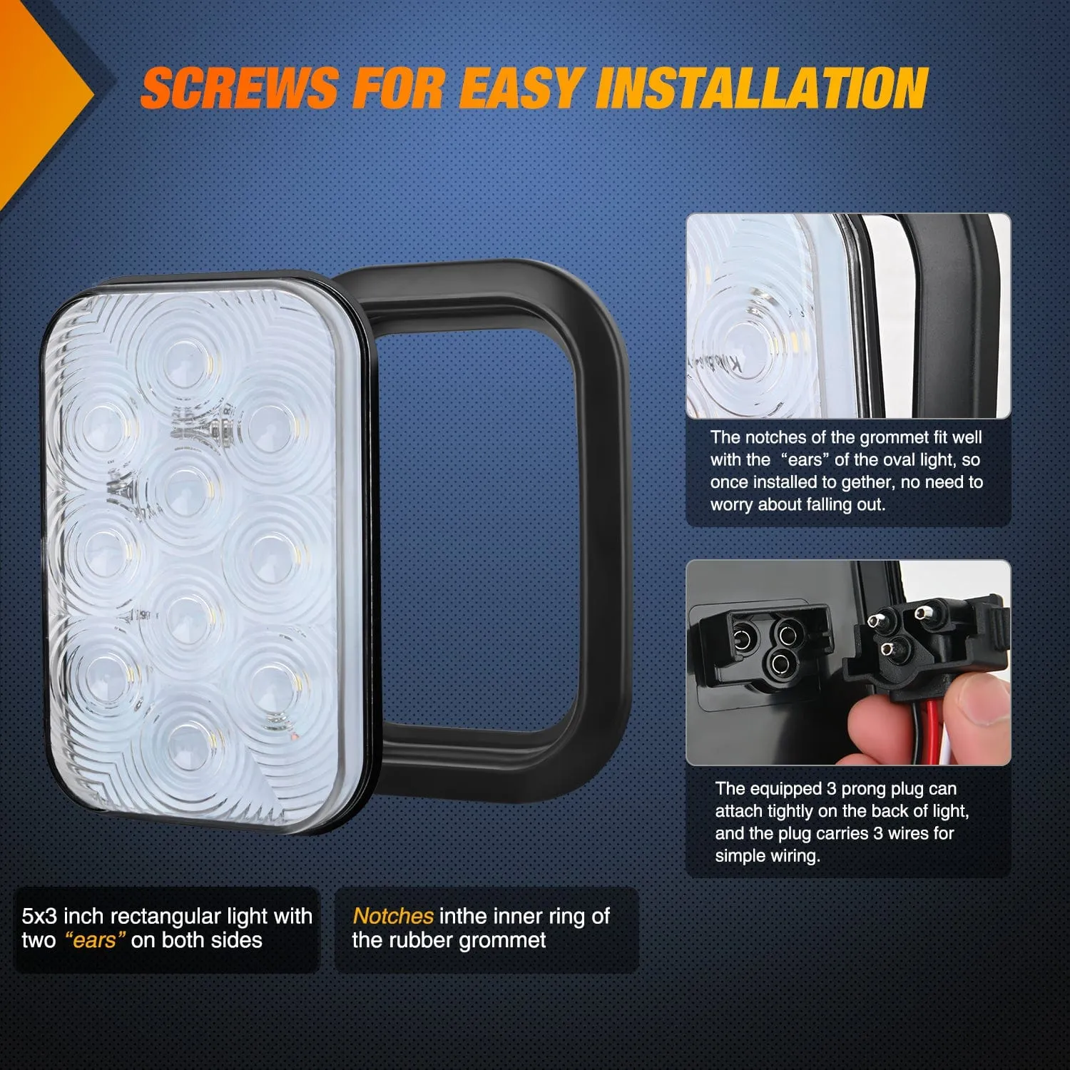 2 Pcs 5 X 3 Inch 10 Led White Rectangular Trailer Tail Light