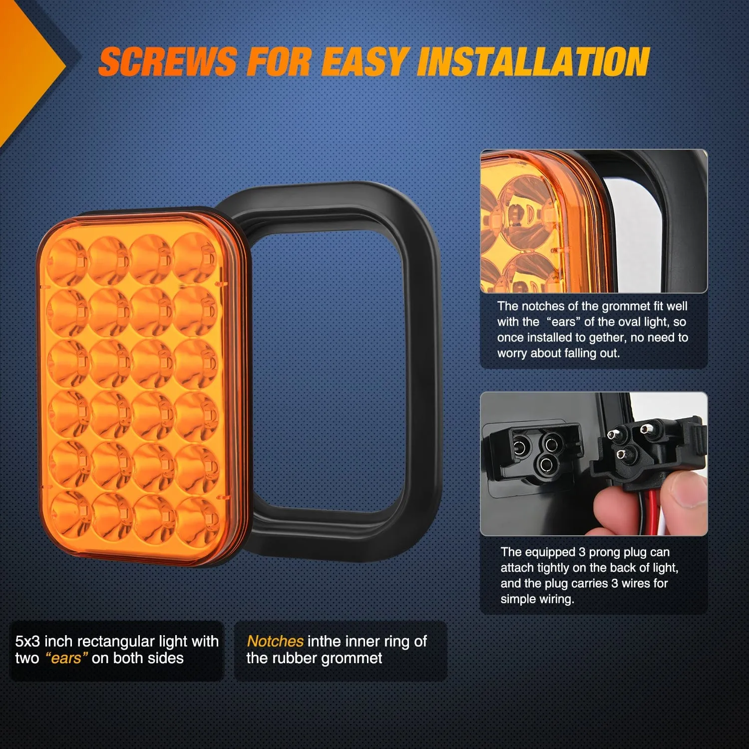 2 Pcs 5 X 3 Inch 24 Led Amber Rectangular Trailer Tail Light