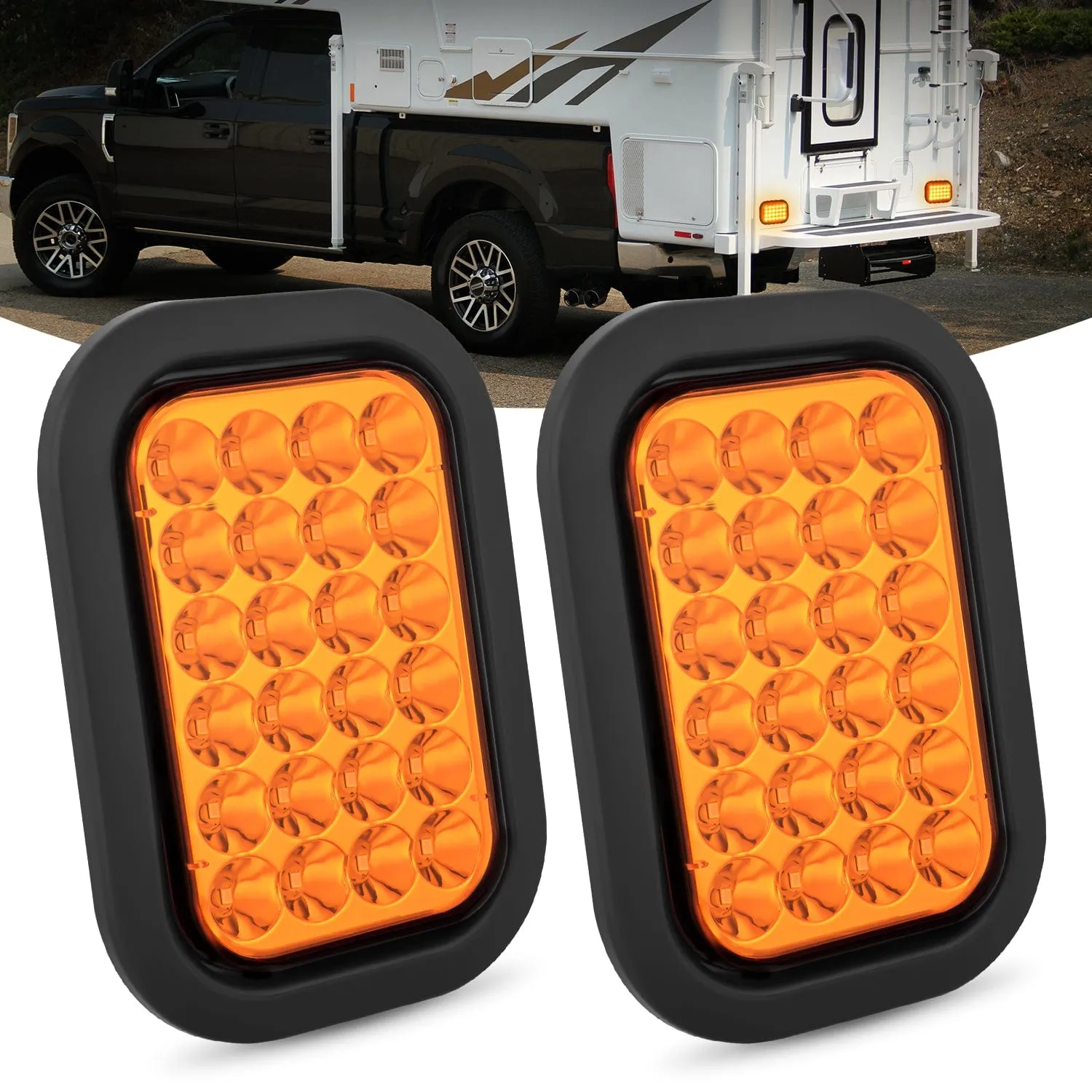 2 Pcs 5 X 3 Inch 24 Led Amber Rectangular Trailer Tail Light