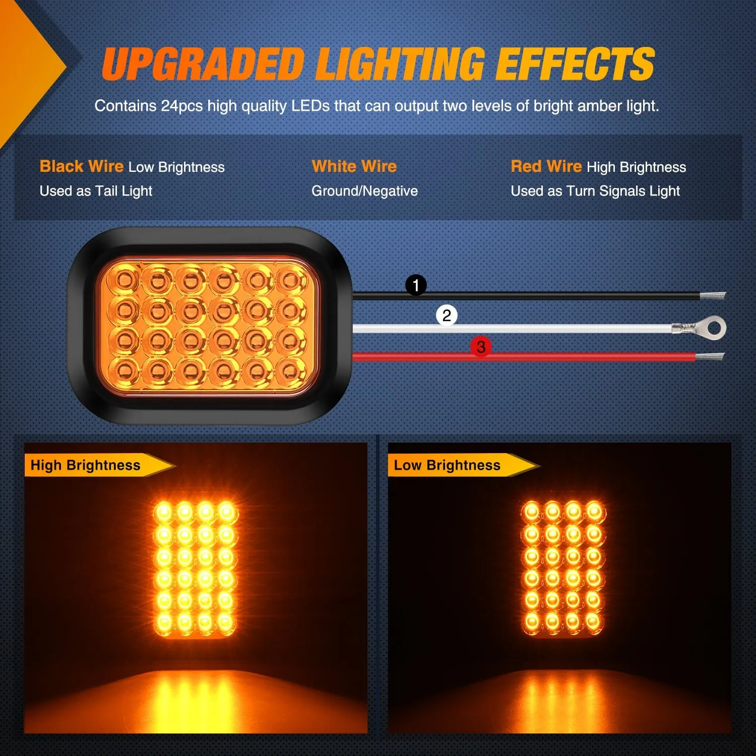2 Pcs 5 X 3 Inch 24 Led Amber Rectangular Trailer Tail Light