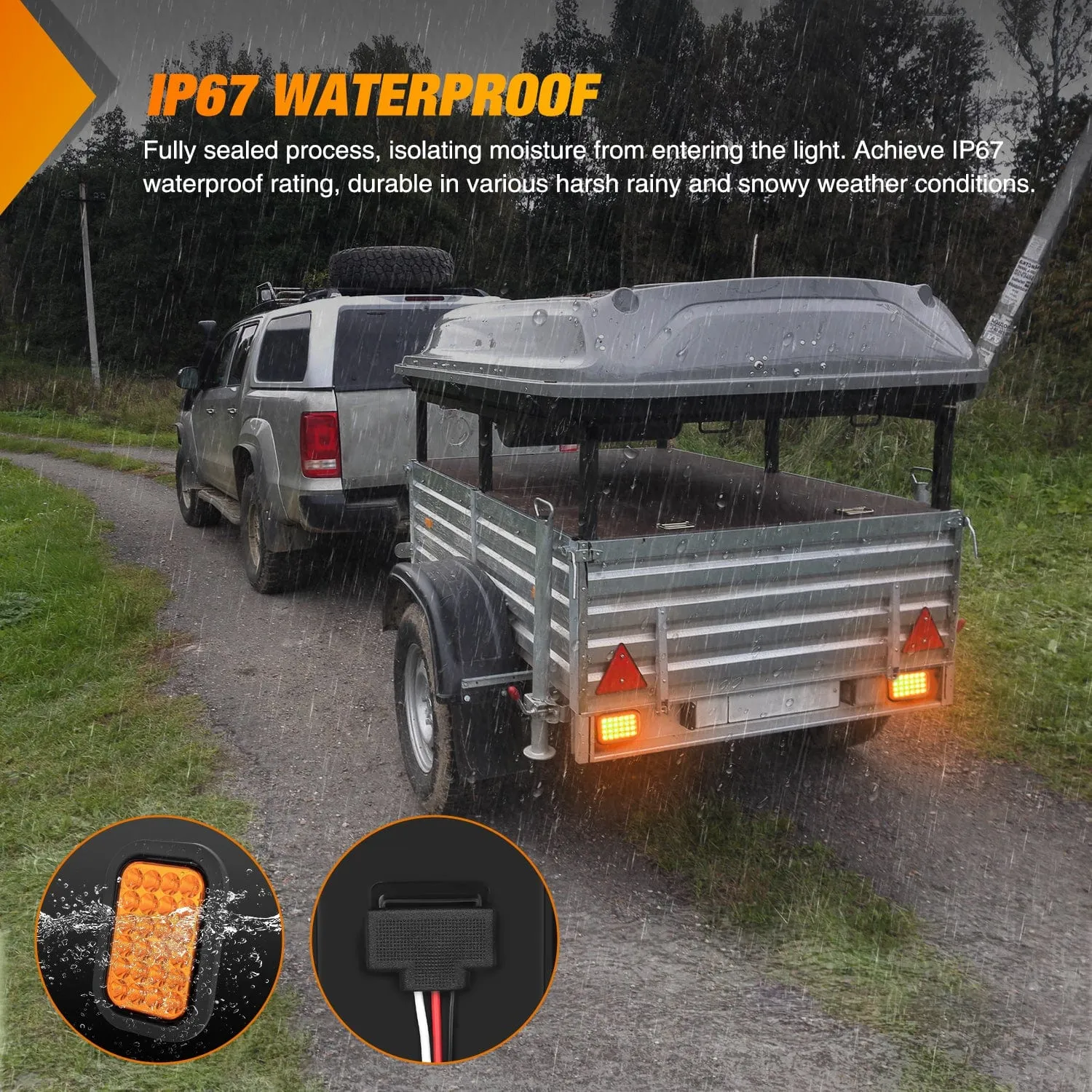 2 Pcs 5 X 3 Inch 24 Led Amber Rectangular Trailer Tail Light
