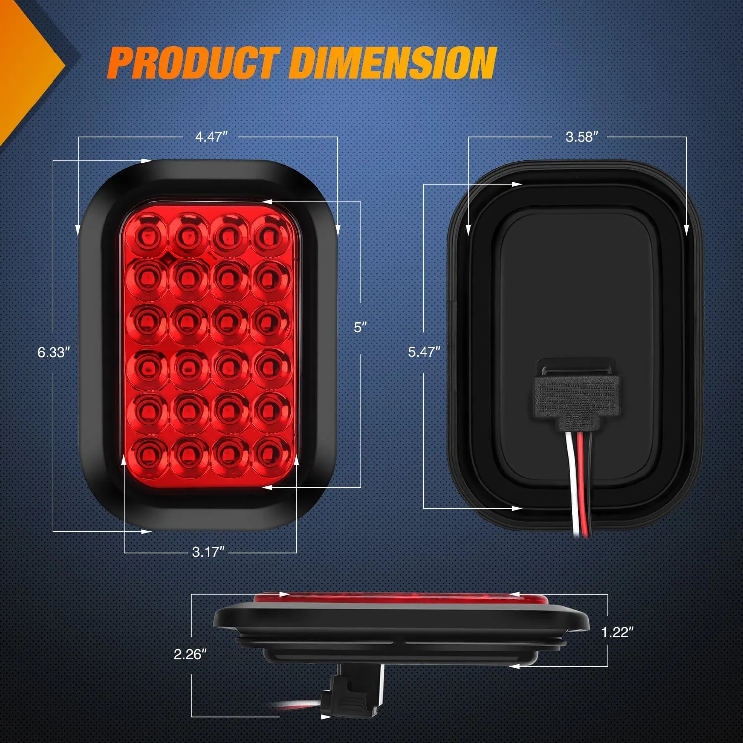 2 Pcs 5 X 3 Inch 24 Led Red Rectangular Trailer Tail Light
