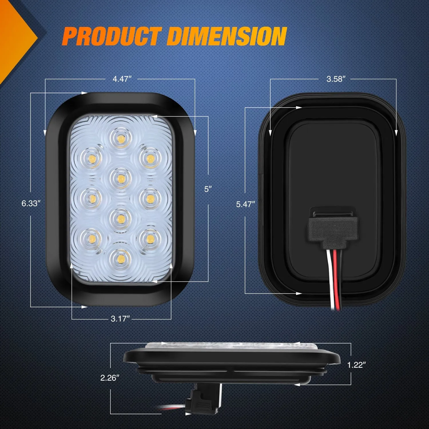 2 Pcs 5 X 3 Inch 24 Led White Rectangular Trailer Tail Light