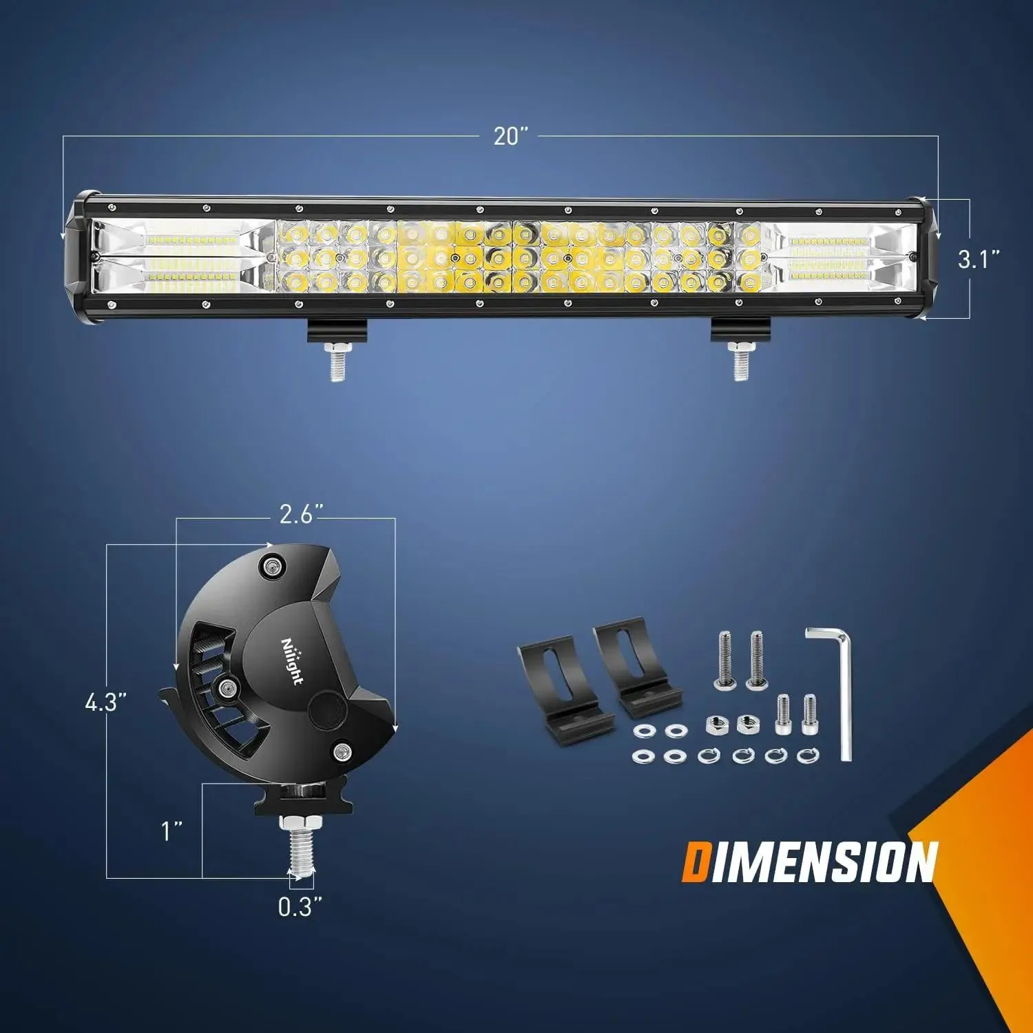20 Inch 288W 28800LM Triple Row Spot Flood LED Light Bar