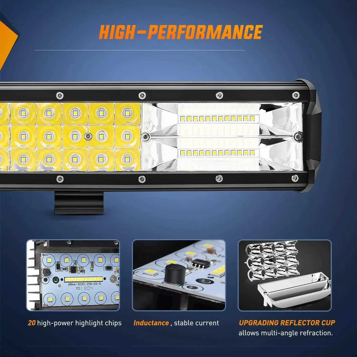 20 Inch 288W 28800LM Triple Row Spot Flood LED Light Bar