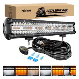 20 Inch 420W Triple Row Amber White Strobe Spot Flood LED Light Bar | 16AWG Wire
