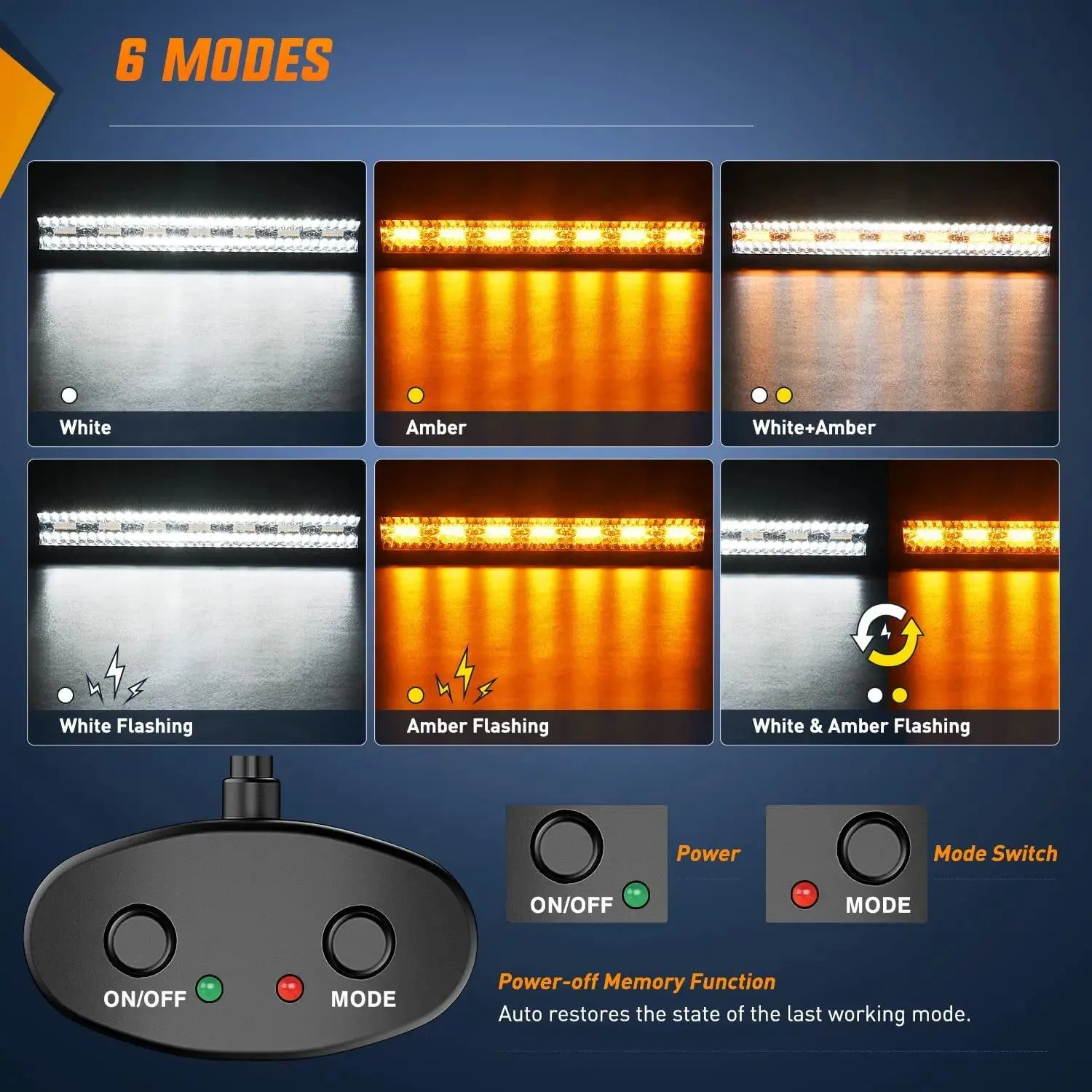 20 Inch 420W Triple Row Amber White Strobe Spot Flood LED Light Bar | 16AWG Wire