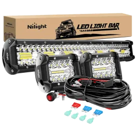 20 Inch 420W Triple Row Spot Flood Led Light Bar | 2Pcs 4 Inch 60W Triple Row Combo Light Pods | 16AWG Wire 3Pin Switch 3 Leads