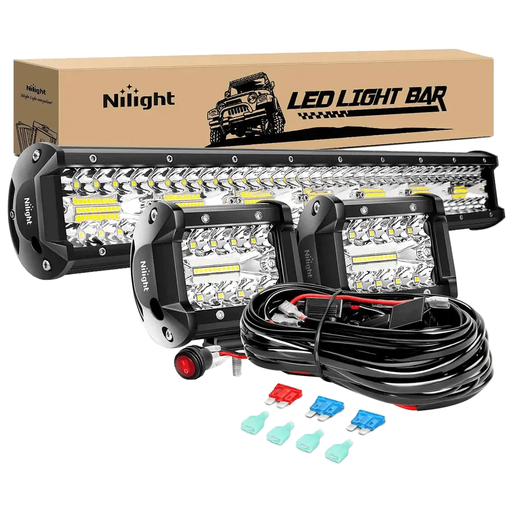 20 Inch 420W Triple Row Spot Flood Led Light Bar | 2Pcs 4 Inch 60W Triple Row Combo Light Pods | 16AWG Wire 3Pin Switch 3 Leads