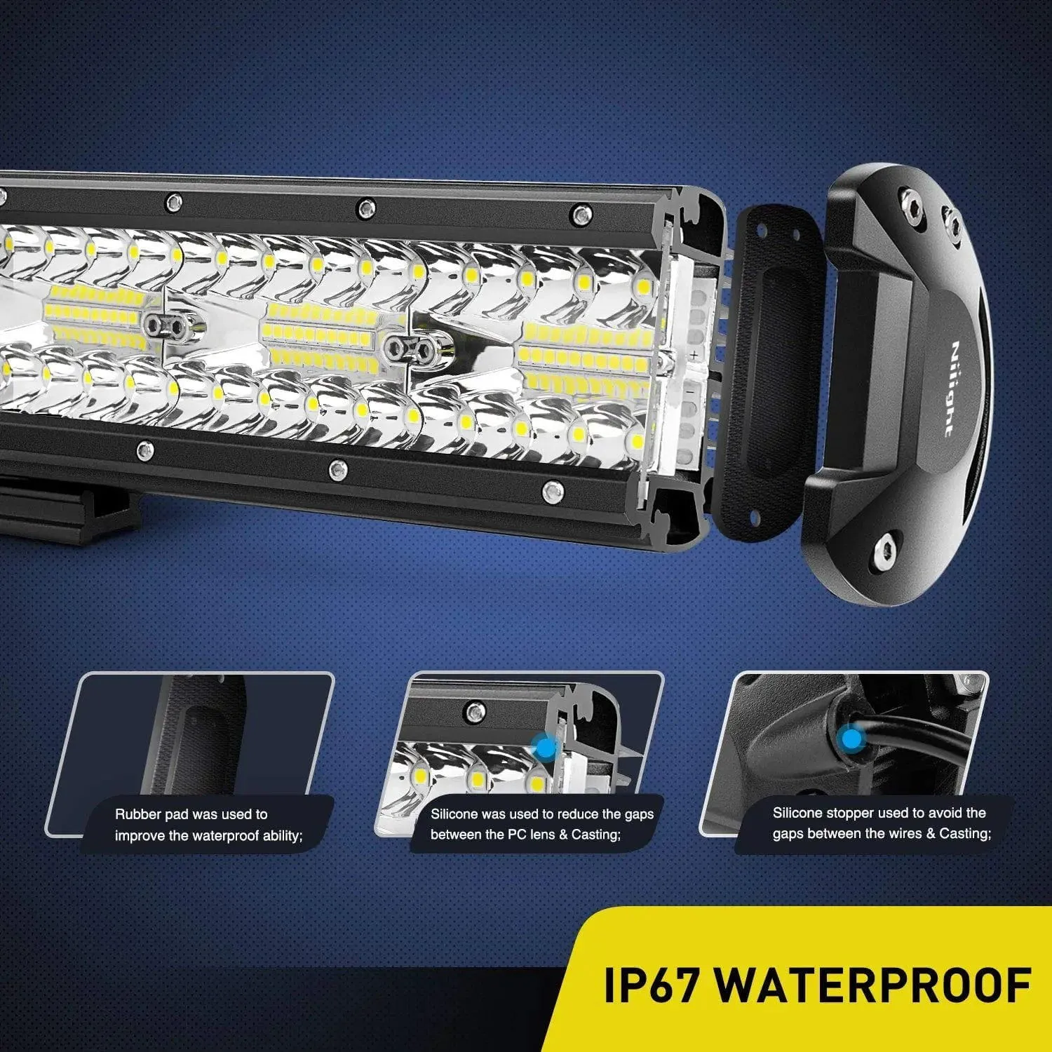 20 Inch 420W Triple Row Spot Flood Led Light Bar | 2Pcs 4 Inch 60W Triple Row Combo Light Pods | 16AWG Wire 3Pin Switch 3 Leads