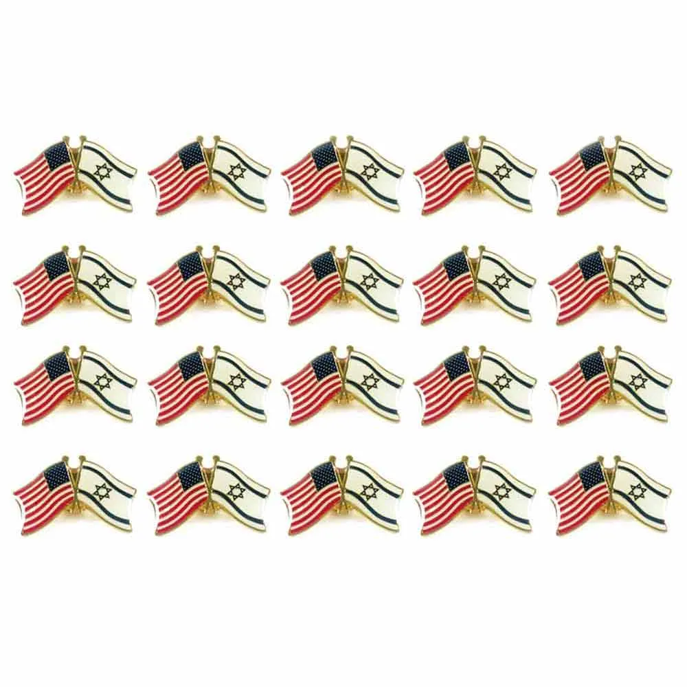 20 Israel USA Crossed Friendship Flag Lapel Pin Support Patriotic Enamel Badge
