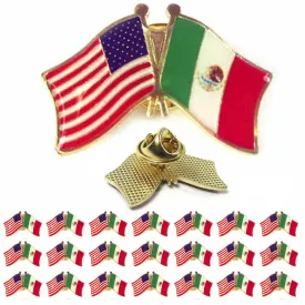 20 Mexico USA Crossed Friendship Flag Lapel Pin Support Patriotic Enamel Badge